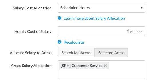 Scheduled hours to selected areas allocation