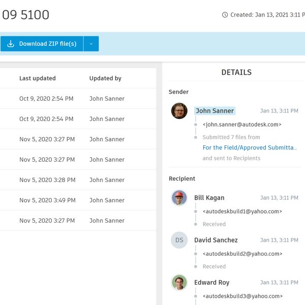 Bildschirmfoto der Übertragungssoftware für das Bauwesen.