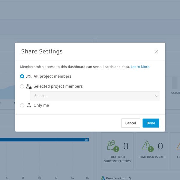建設ダッシュボードおよびデータ解析の設定。