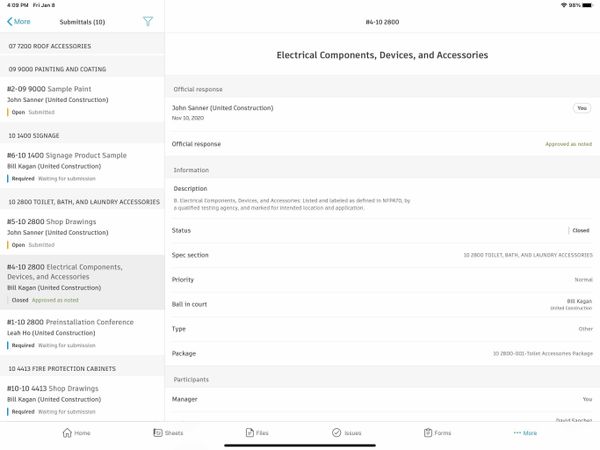 Logiciel de gestion des soumissions de construction sur un iPad