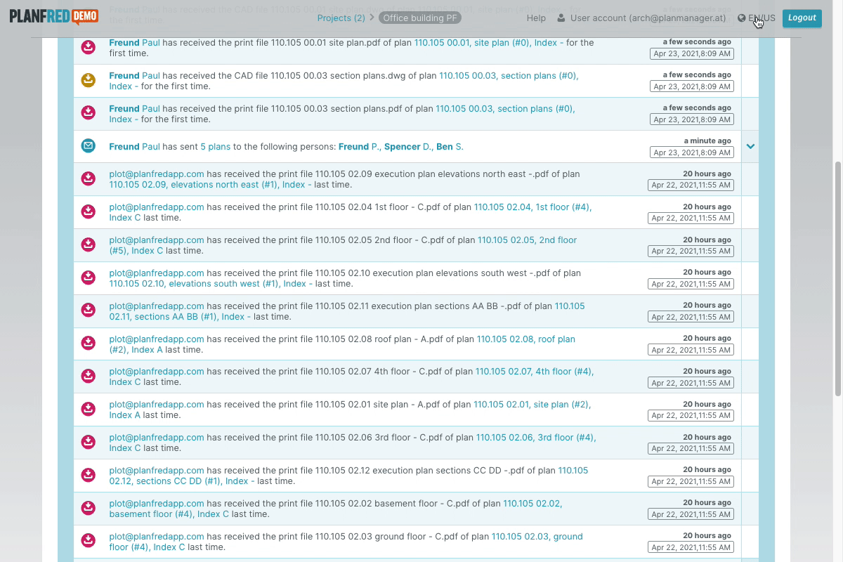 New: Improved overview when sending plans and documents