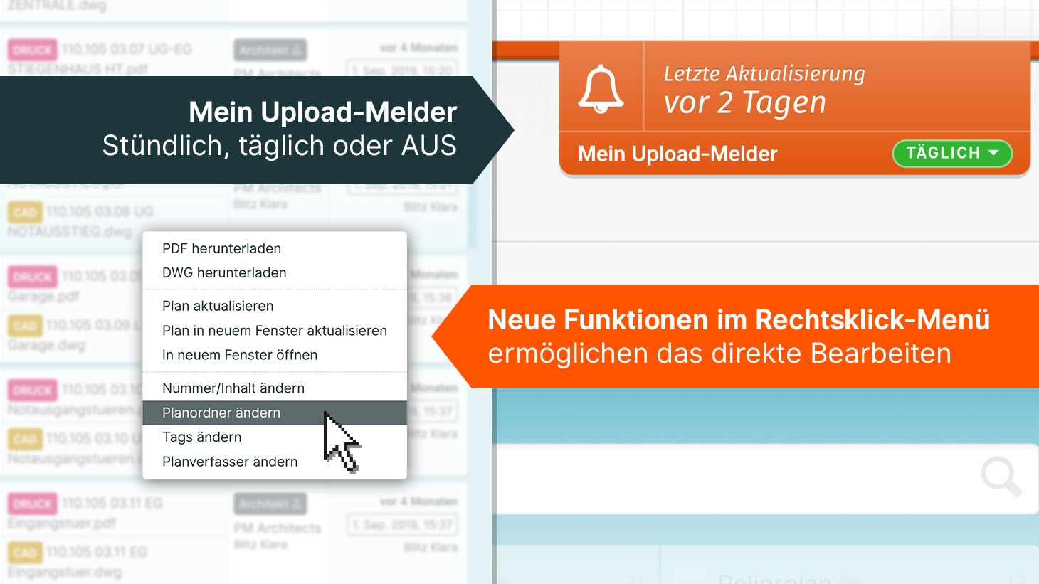 Direkte Listenbearbeitung und Upload-Melder täglich