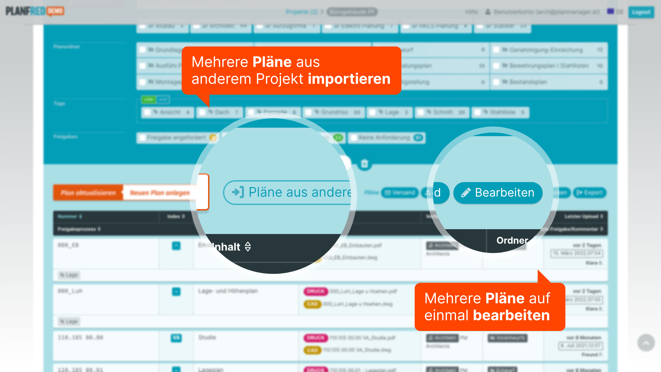 Screenshot: Alles Multi – schnelleres Arbeiten mit Planfred