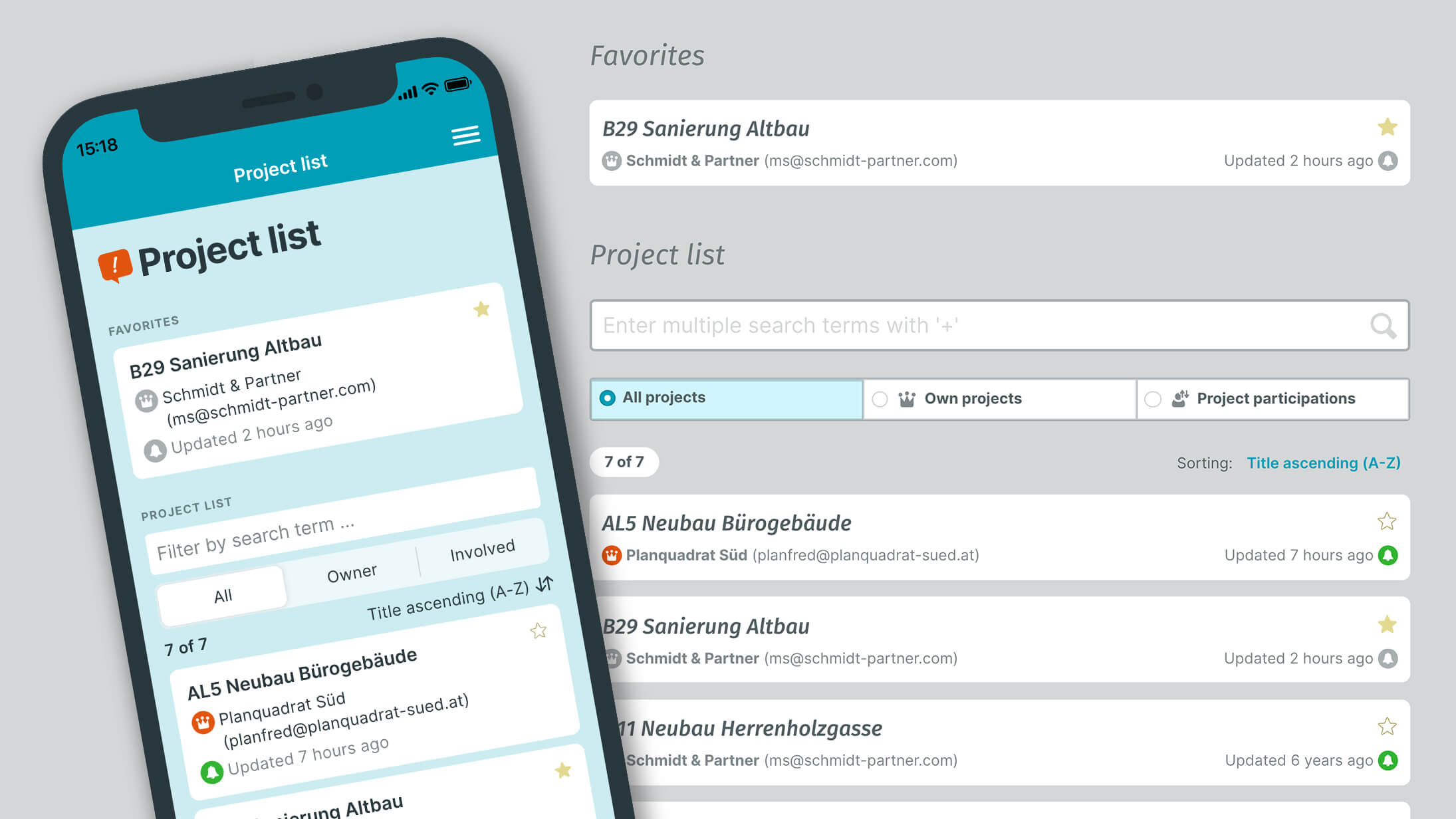The new clear project list - more order, even if the list becomes longer.