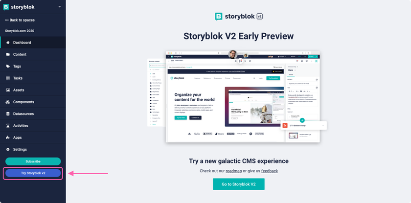 A screenshot showing the new Storyblok V2 Visual editor.