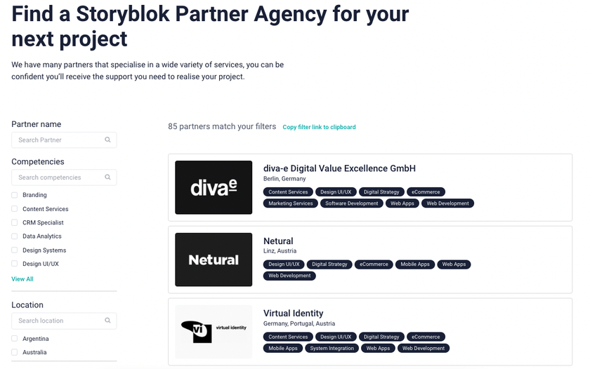 Preview of Storyblok's Solution Partners