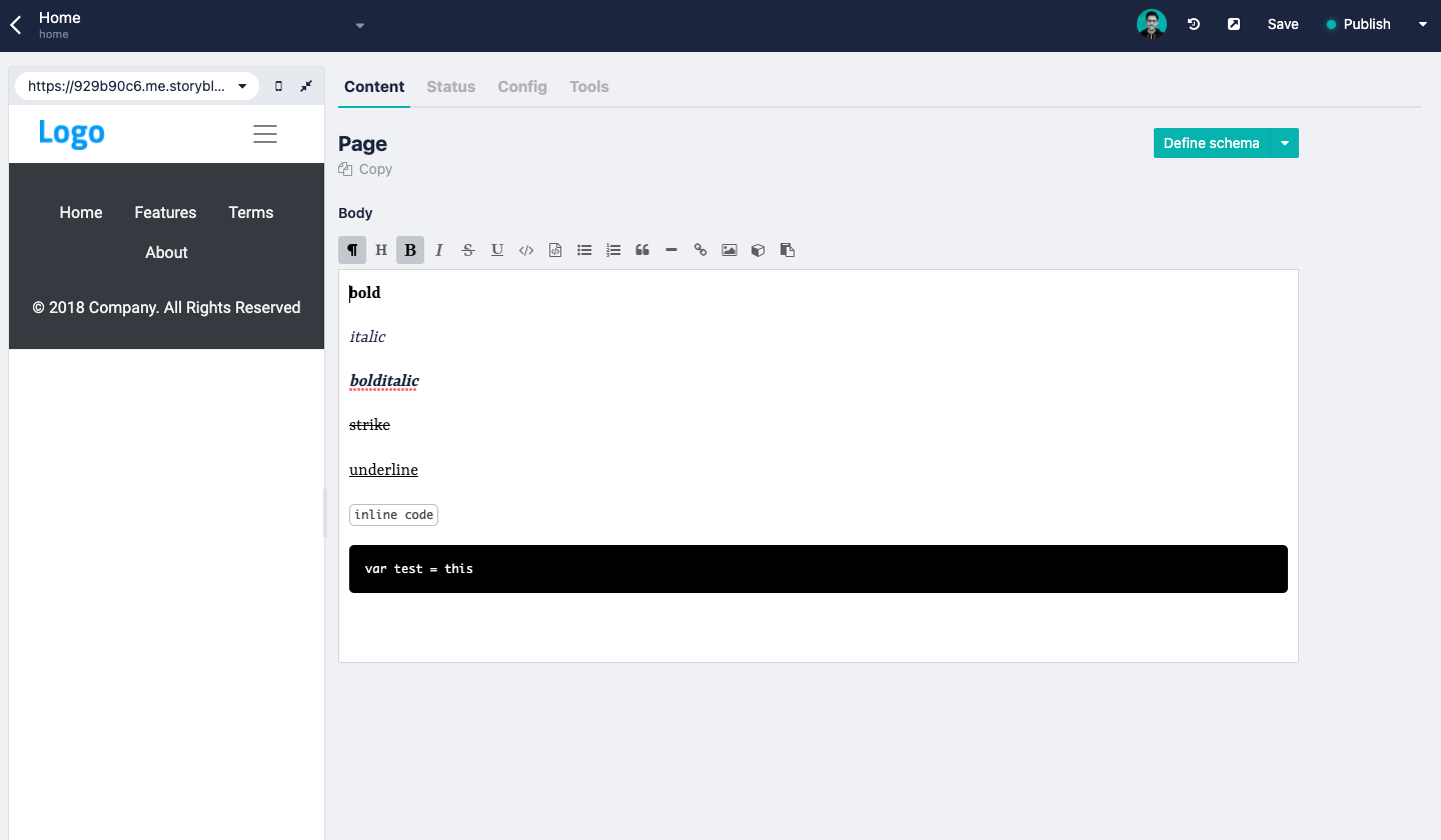 Storyblok editing capabilities