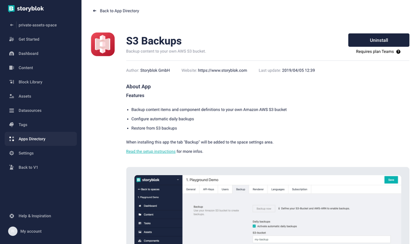 Storyblok backups app