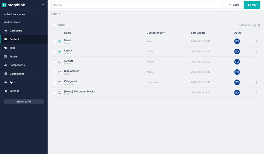 Settings of a space in storyblok