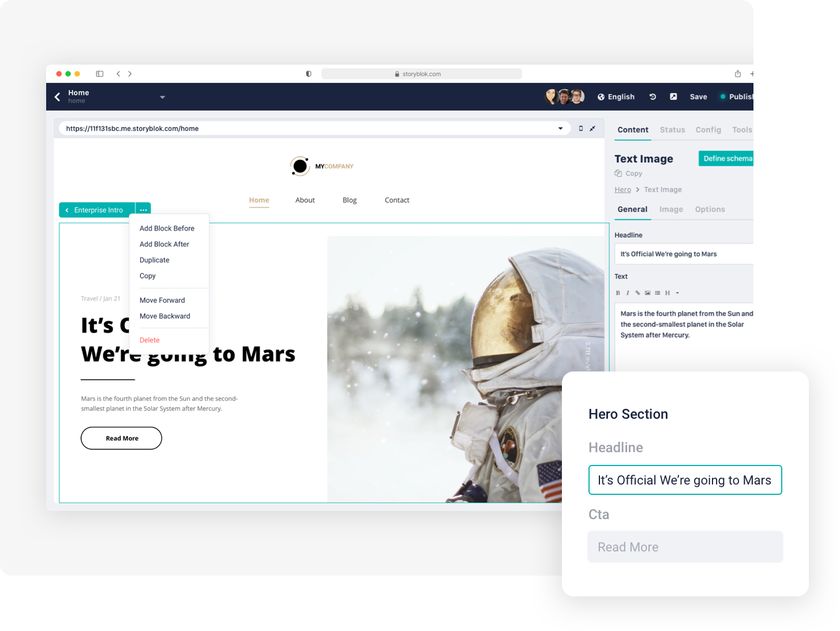 An image of a website on the left surrounded by small boxes with editing options and a column with several text-entry boxes on the right.