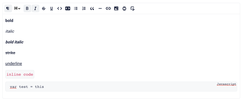 Rich text editor of Storyblok