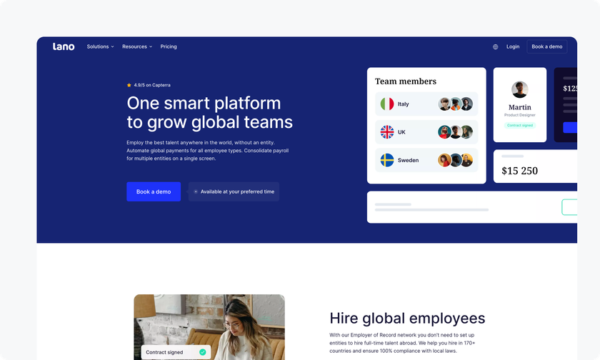 A screenshot of Lano's homepage