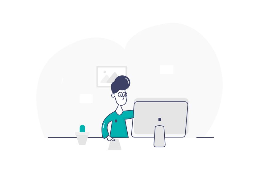 An illustration of someone using his desktop computer