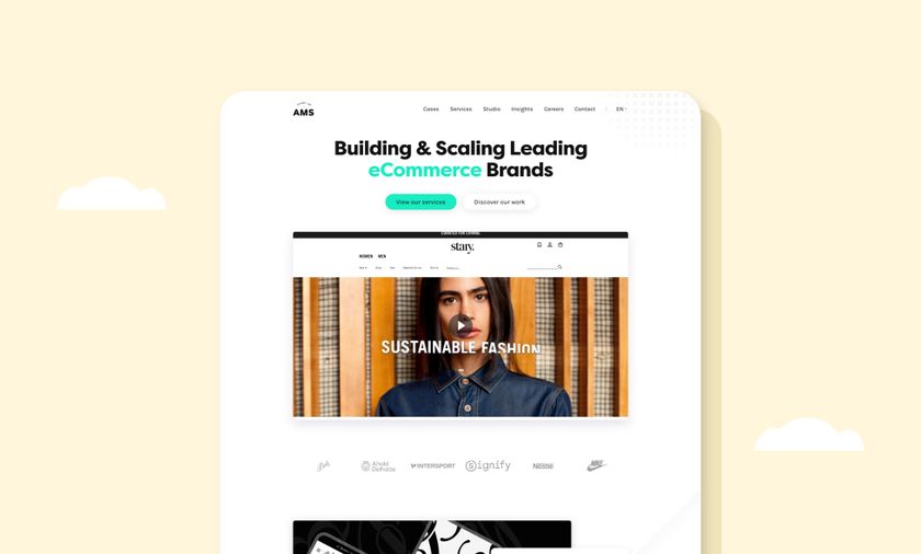 Story of AMS website preview on a smartphone.