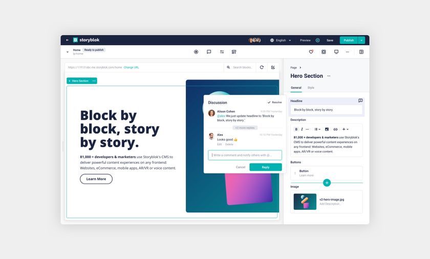 An example of Storyblok's visual editor.
