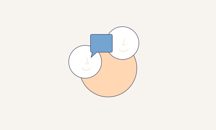 Two happy faces mid conversation.
