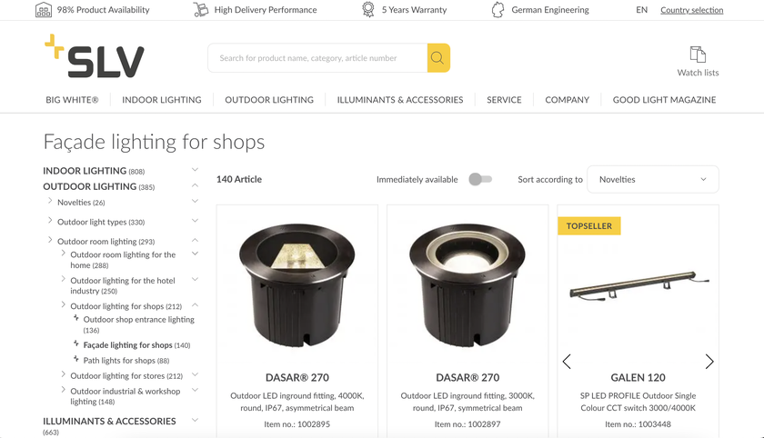 Image of SLV's page for shopping
