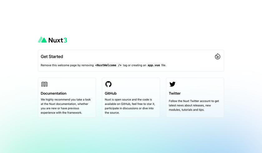 Welcome screen of your Nuxt project