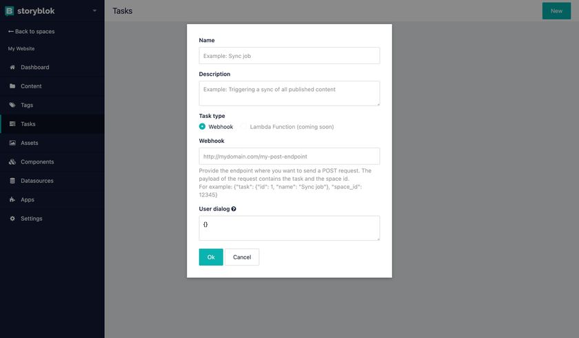 Interface for creating a new task