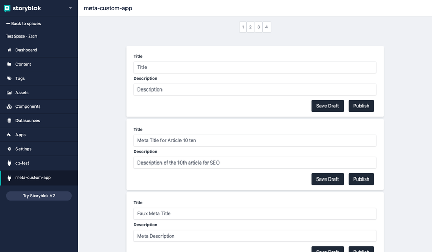 Interface of the Custom Storyblok App
