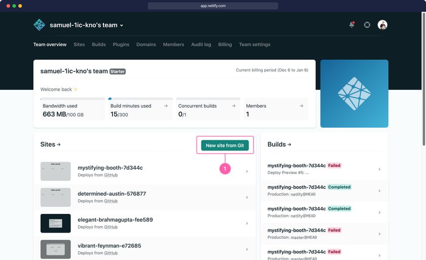Deploy new site on Netlify - start guide