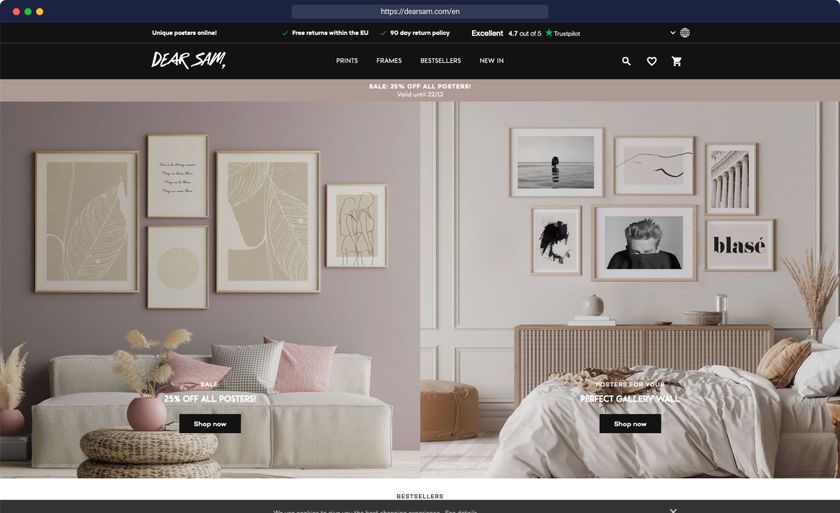Dear Sam Austrian eCommerce landing page