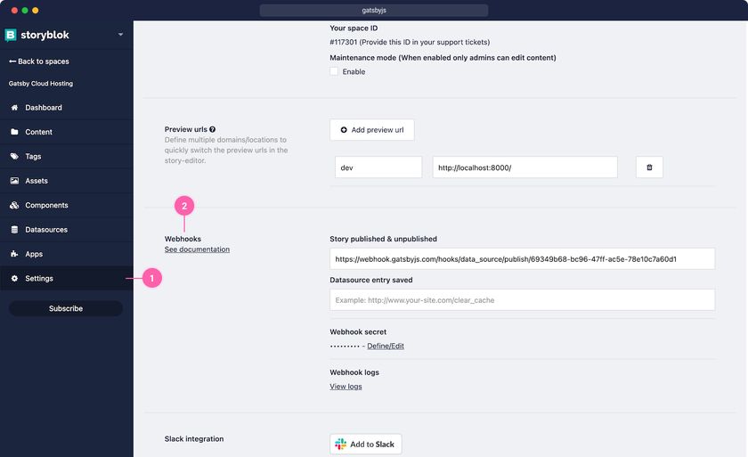 Add Webhooks to Storyblok