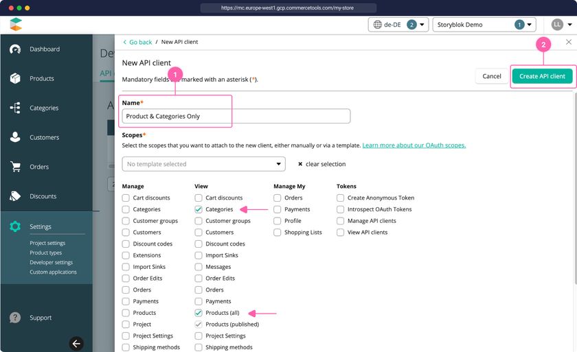 Commercetool Api Settings