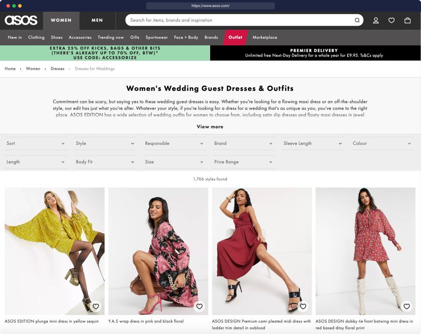 ASOS' search-specific landing page