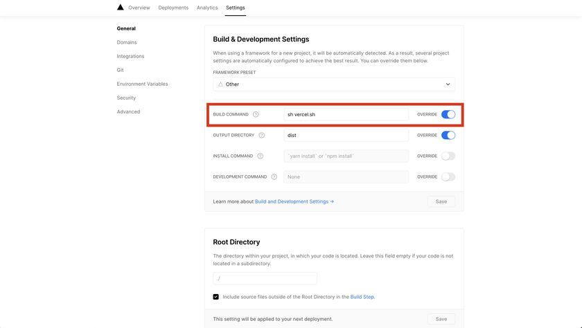 Vercel Build Command Setting