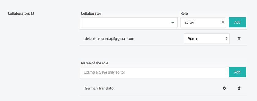An entry field for collaborators and their user role names.
