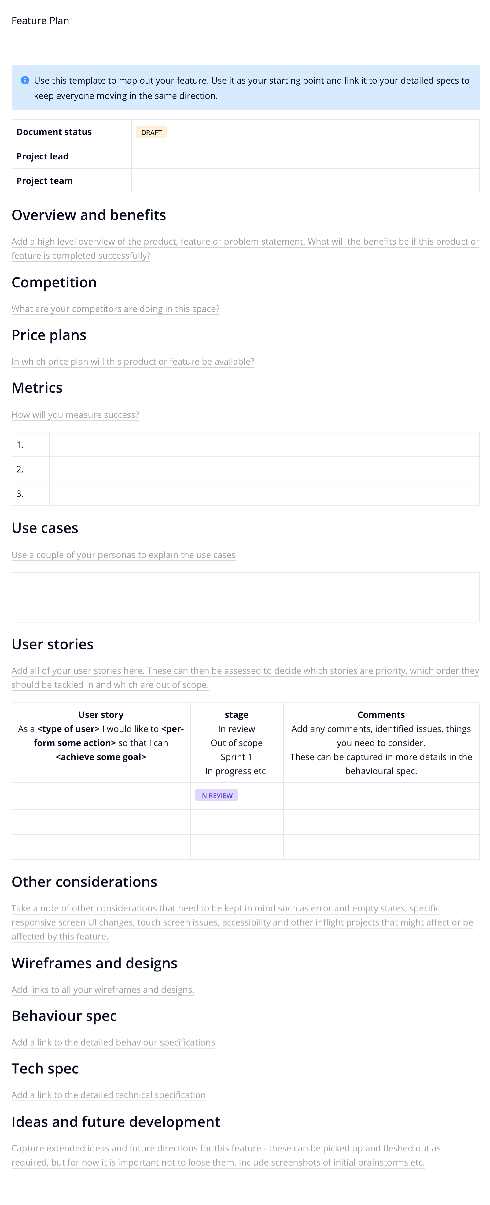 Spaces project templates