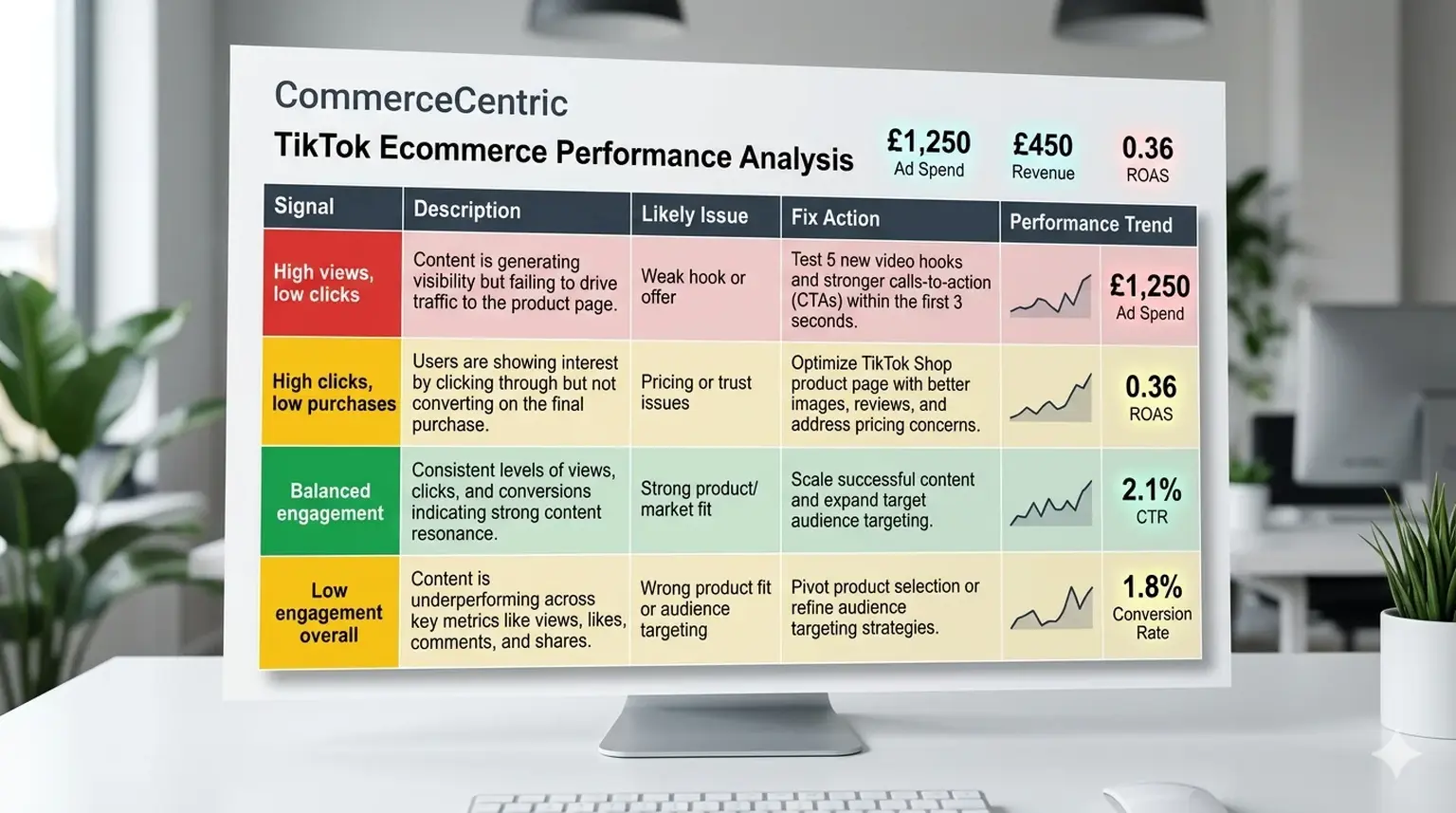 TikTok ecommerce performance signals table