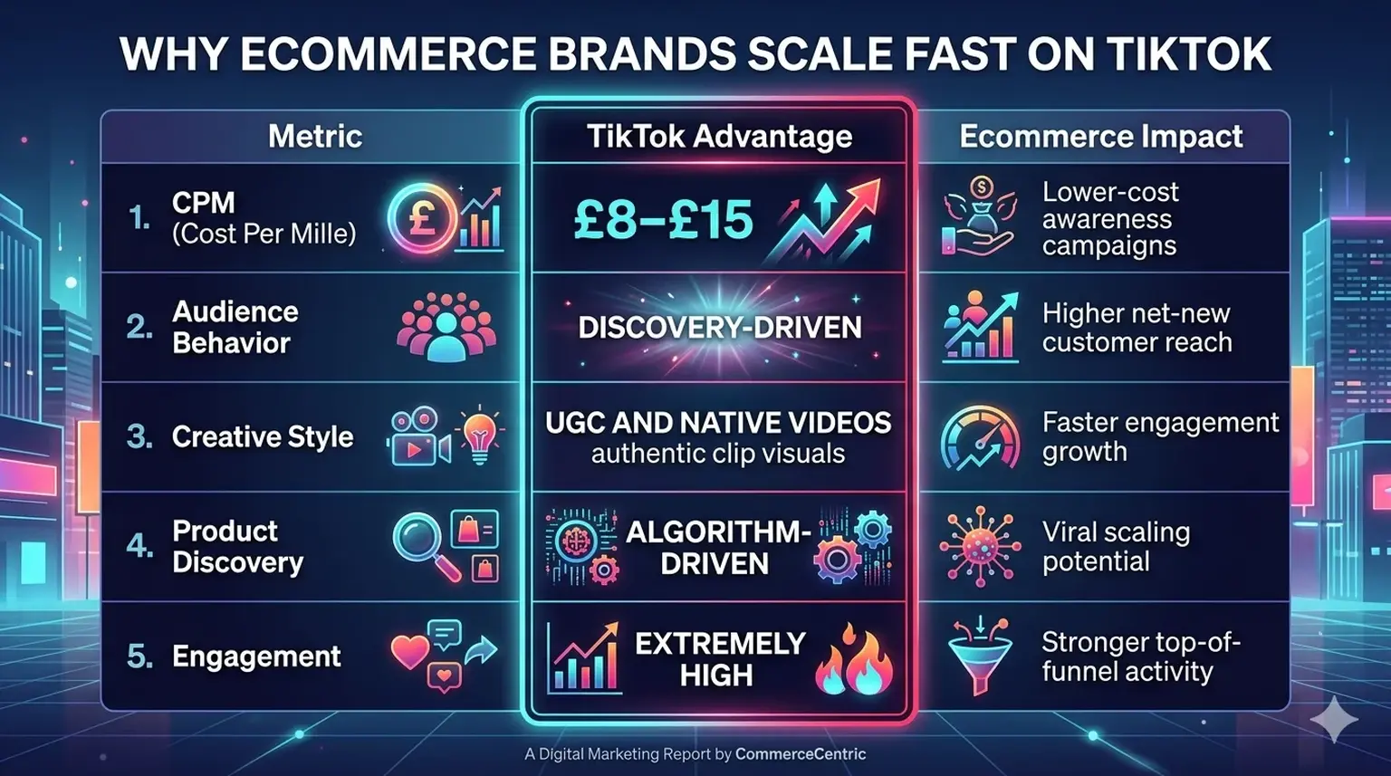 TikTok ads ecommerce advantages table