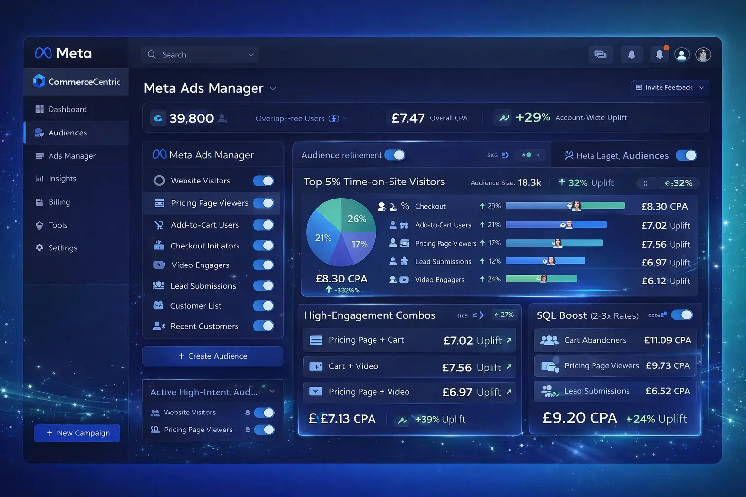 Meta funnel to high-intent audiences, 2-3x conversions.