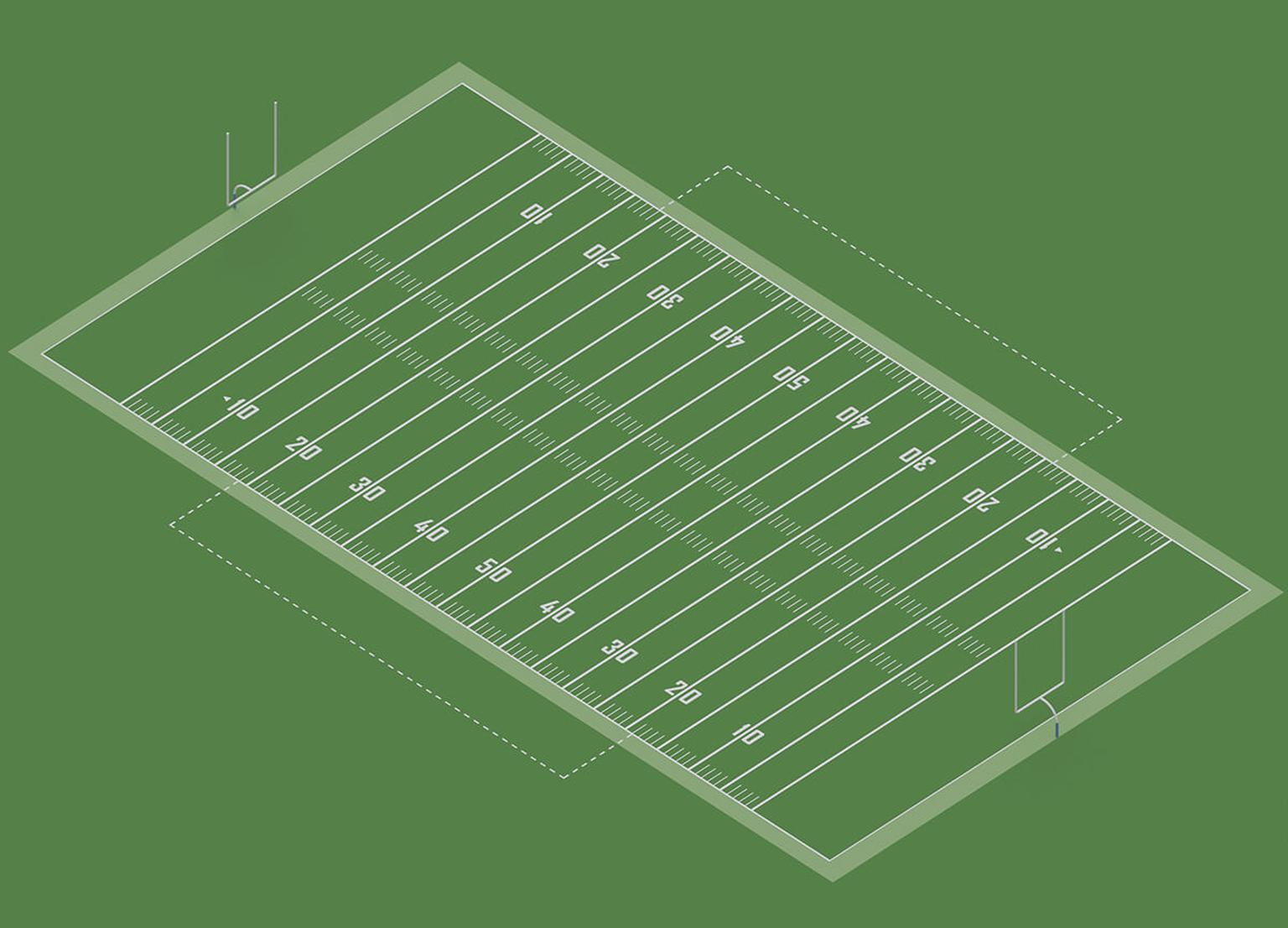 A 3-dimensional drawing of an american football drill that visualizes concepts of training exericses