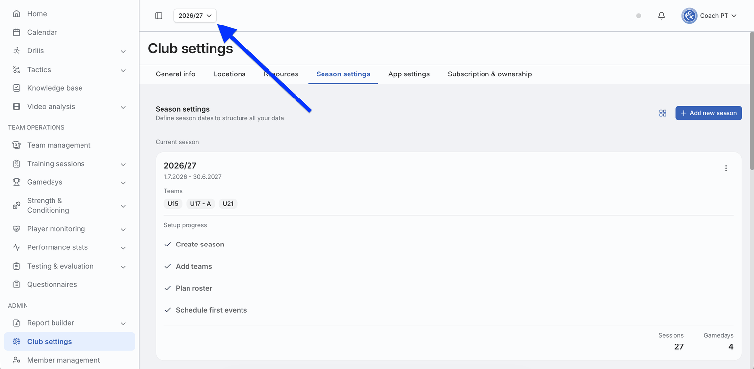 Managing Seasons through an interactive all-in-one club management platform
