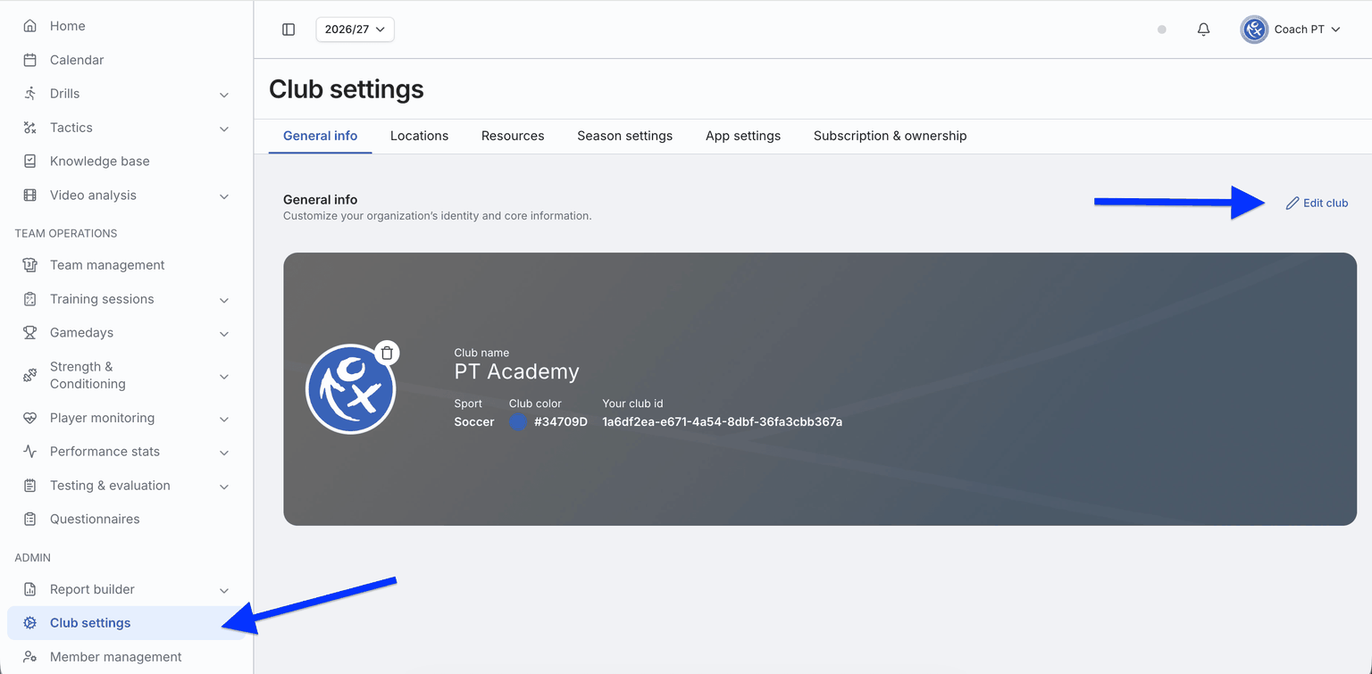 Managing essential club information in management software