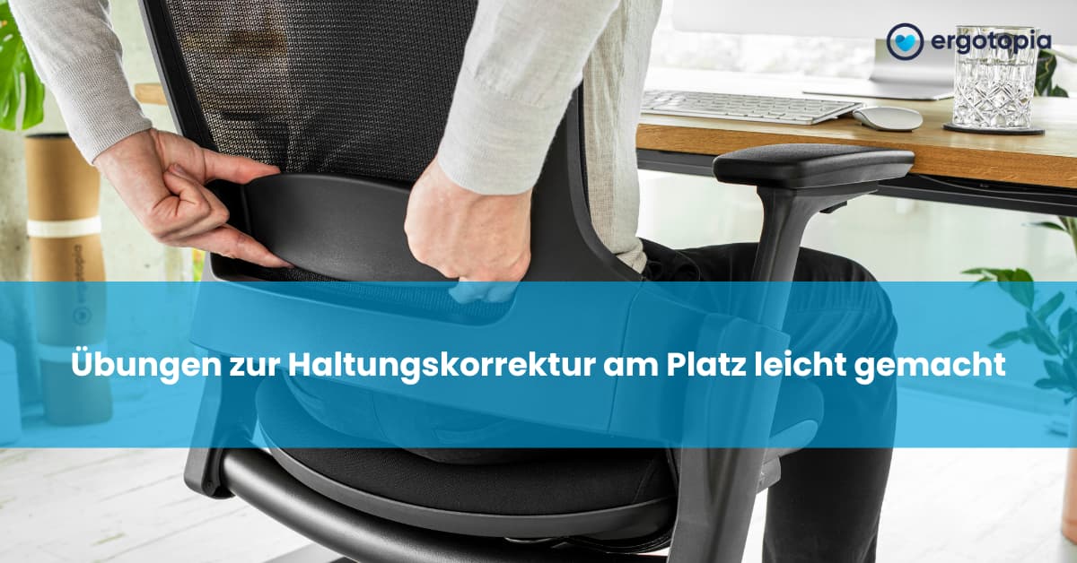 Person stellt Bürostuhl ein – Übungen zur Haltungskorrektur am Platz leicht gemacht beginnen mit dem Setup.
