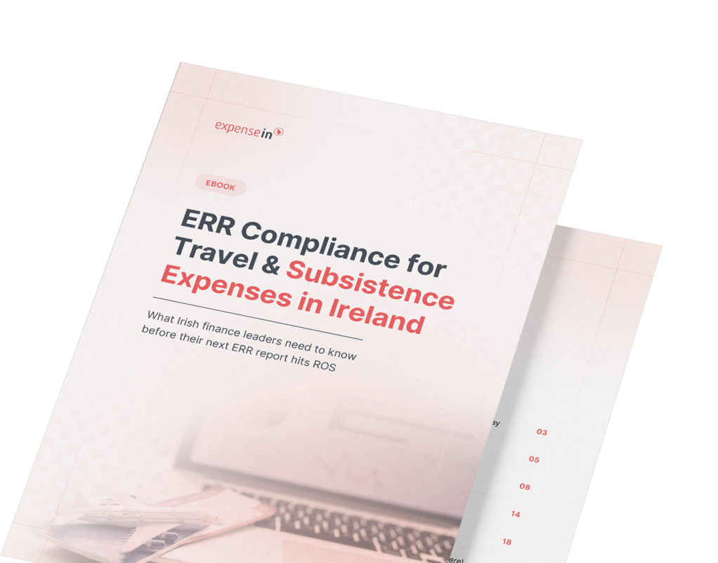 Cover of an eBook titled "ERR Compliance for Travel & Subsistence Expenses in Ireland" with additional subtitle information.