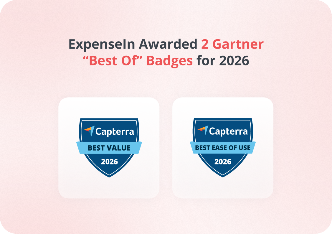 "ExpenseIn awarded two Gartner 'Best Of' badges for 2026: 'Best Value' and 'Best Ease of Use' by Capterra."