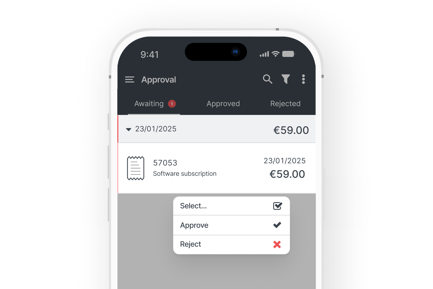 mobile app invoices software subscription approval