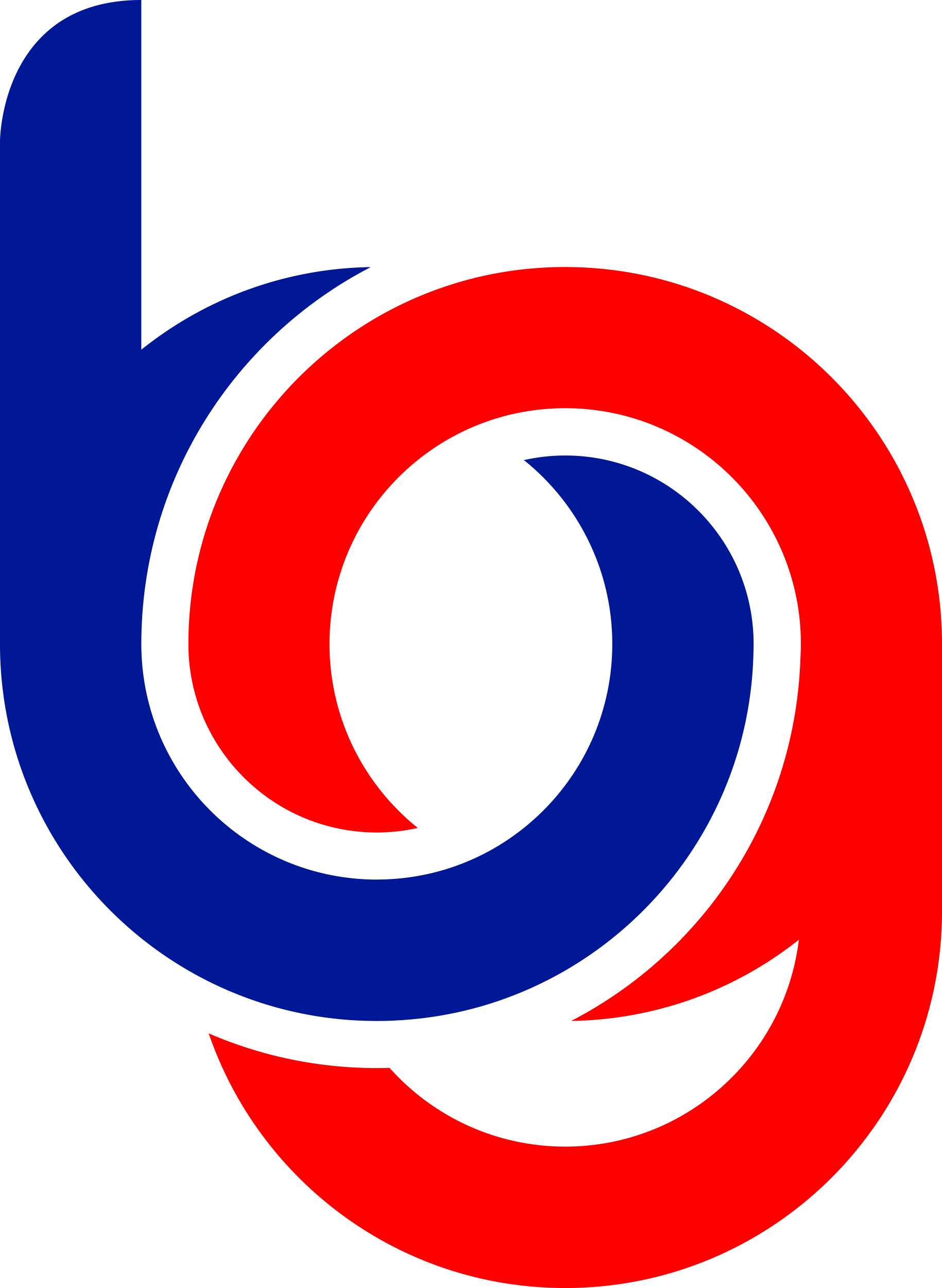 Abstract design with intertwined blue and red spiral shapes forming a stylised number "BG" on a transparent background.