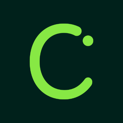 A green letter "C" with a small dot near the top on a dark green background.