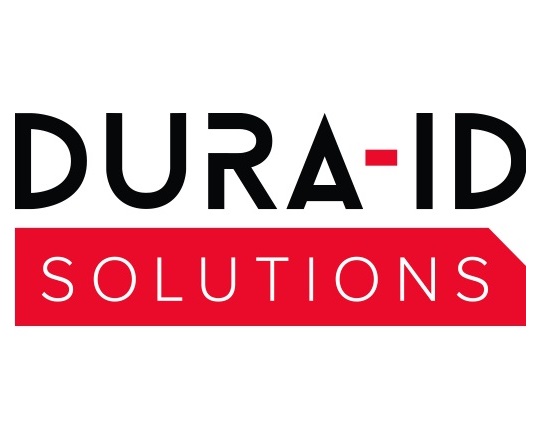 DURA-ID SOLUTIONS logo featuring black and red text with a red bar beneath the word "SOLUTIONS."