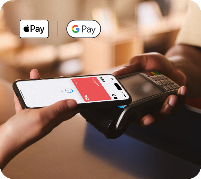ExpenseIn card payment on card reader apple wallet with apple and google pay logos