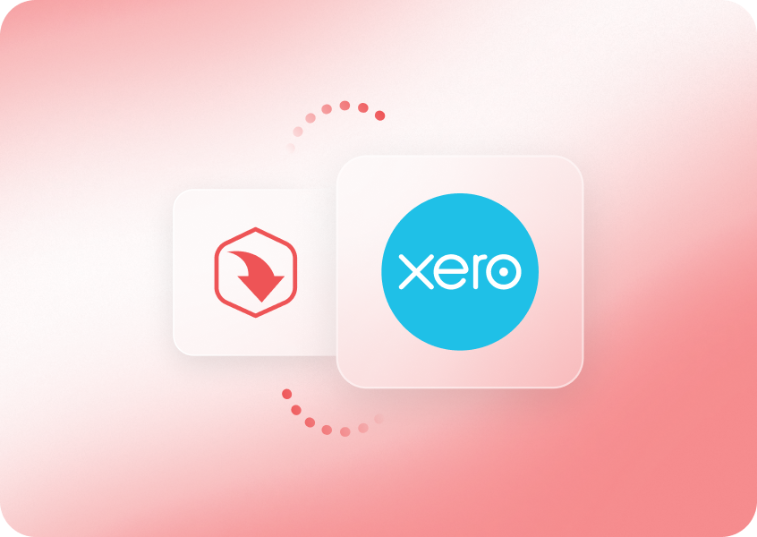 Integration graphic showing two brand logos on a pink gradient background, with connected circular arrows.