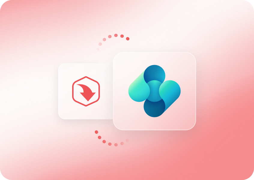 ExpenseIn and Business Central logos on a soft pink background, featuring dynamic dot lines connecting the two icons.