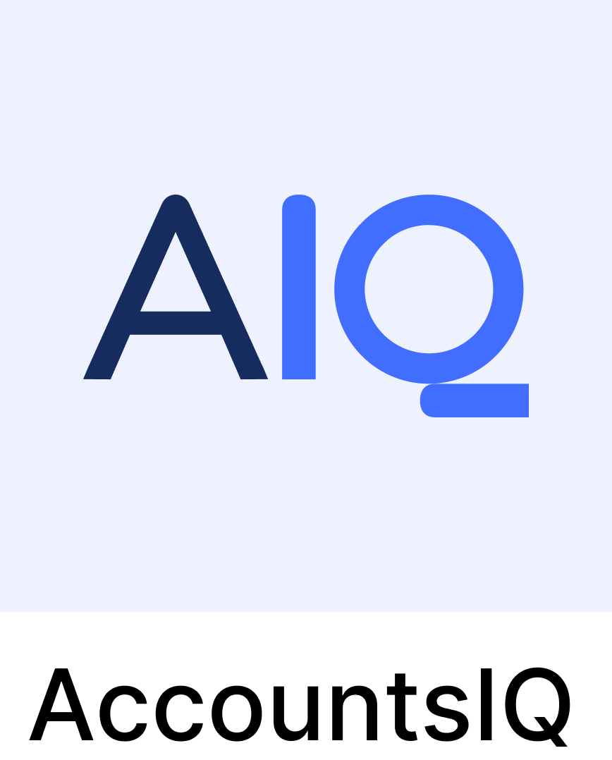 The image shows the letters "AIQ" in blue on a light blue background.