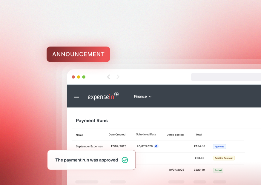 A software interface displaying payment runs status, with "The payment run was approved" message and "Announcement" tag above.